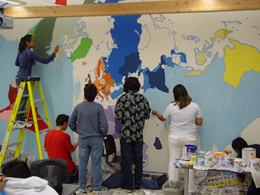 Carmen, Dominic, Mary, Hassany, Jessica, and Julio painting